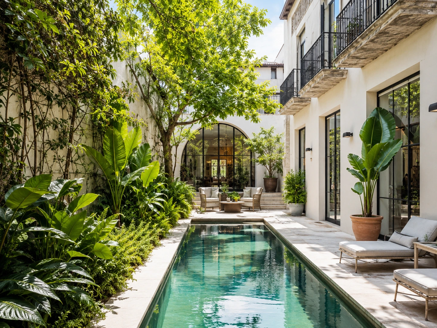 Real villa exterior with pool and outdoor areas, showing the wider bien context of a rénovation de maison.
