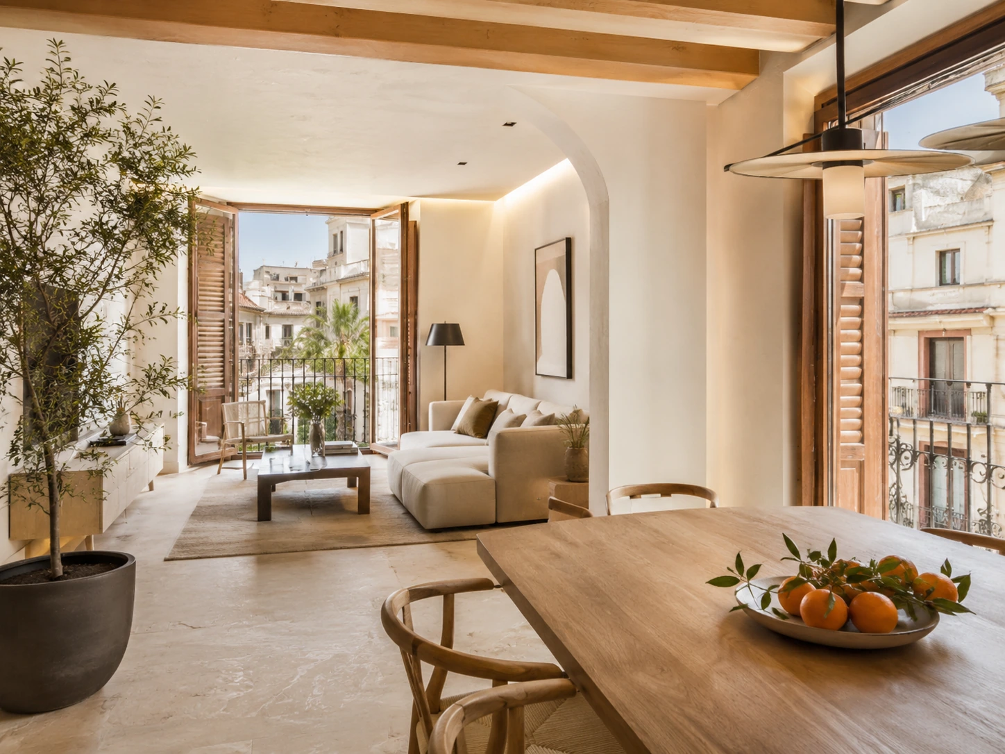 Real renovated home interior with soft daylight and a calm living-room styling.