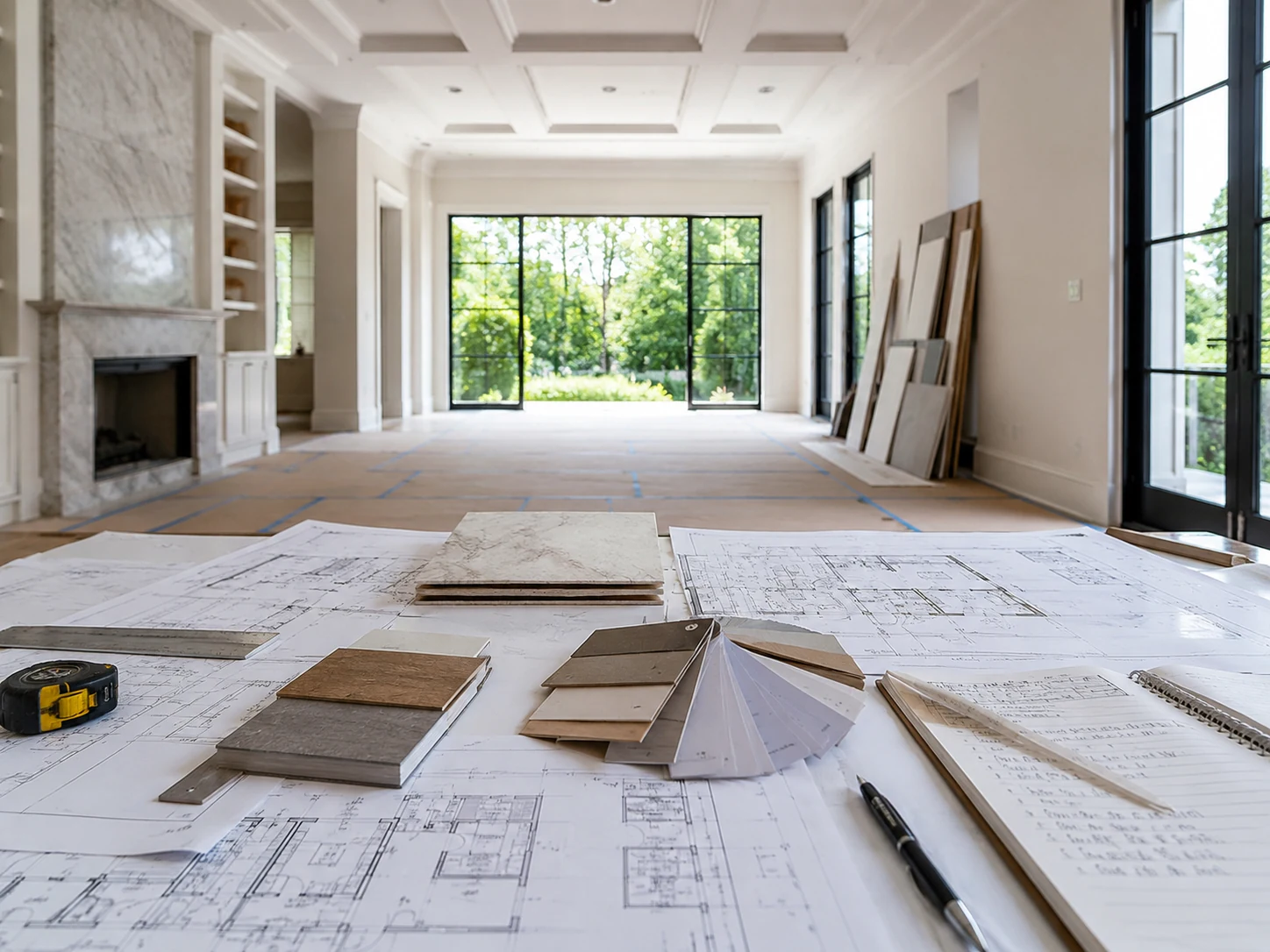 Residential rénovation site in progress with raw walls and natural light